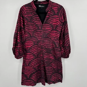 Kahindo Romper Womens 8 Red Geo Print Balloon Sleeve Cut Out Back Front Zipper - Picture 1 of 11