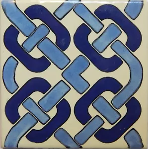 Mexican Tile Talavera Tiles High-Quality Hand Painted Blue Chain Tile T-22 - Picture 1 of 2