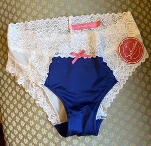 Neu mit Etikett Splendies freches Bikinihöschen marineblau weiß Spitze Medium M - Bild 1 von 7