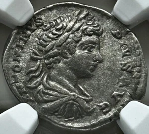 Caracalla AR Denarius AD 198-217 Captives Trophy NGC Ch VF - Picture 1 of 4