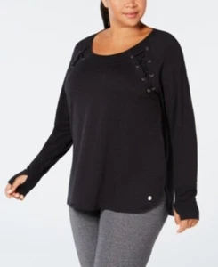 Ideology Womens Plus Size Tie Detail Top Black Size 1X - Picture 1 of 1