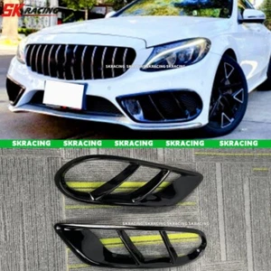 Glossy Black Front Bumper Grill Fog Air Vent Cover 15+ Fits Benz W205 C250 C43 - Picture 1 of 15
