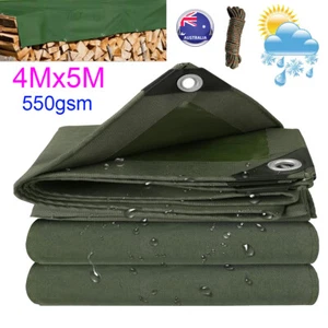 4M x 5M Army Tarp Heavy Duty Tarpaulin Canvas Truck Cover Waterproof Sun Blocked - Picture 1 of 11