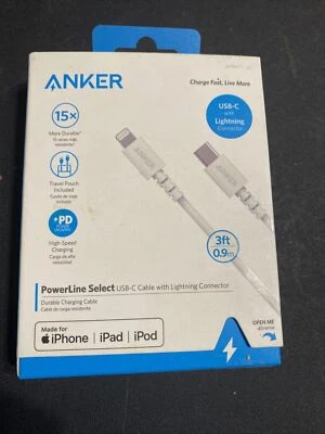Anker 3’ Powerline Select USB-C to Lightning Connector - White Durable - Image 1 of 3