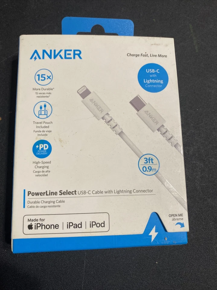 Anker 3’ Powerline Select USB-C to Lightning Connector - White Durable - Image 1 of 3