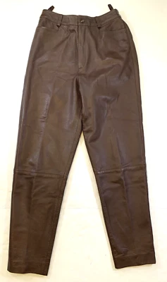 Pantalones Liz Claiborne para mujer 8 tiro alto 100 % cuero curvilíneo forrado cónico marrón Foto 1 de 4