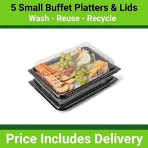 5 x Small Reusable Plastic Catering Platters/Trays & Lids - Sandwiches, Buffets - Picture 1 of 9