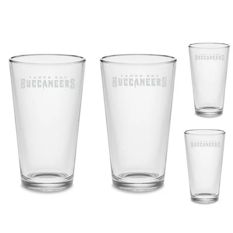 SET Tampa Bay Buccaneers Pint Beer Glasses Etched Tumblers Drinkware Cover