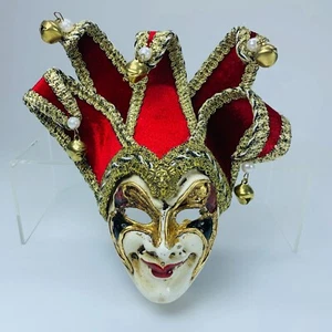 Italian Venetian Decorative Joker Carnival Christmas Painted Mask Red White Gold - Picture 1 of 17