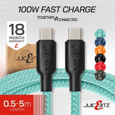 Cable cargador ultra rápido JuicEBitz® USB-C a USB-C para teléfonos Samsung Galaxy - Imagen 1 de 4