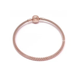 NEW Authentic PANDORA Rose 14K Gold Mesh Logo Charm Bangle Bracelet 586543 - Picture 1 of 5