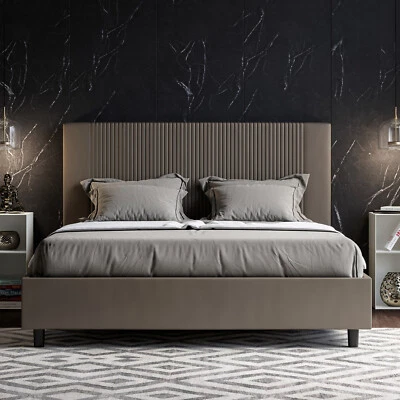 Letto imbottito matrimoniale GOYA 160x200 con o senza contenitore Cappuccino - Immagine 1 di 4