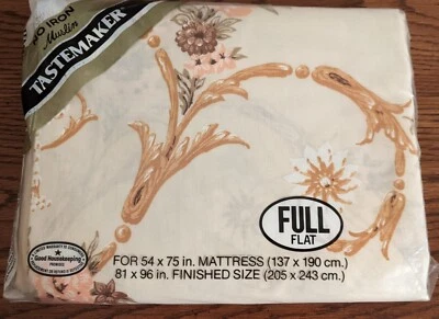 Vintage Tastemaker Flat Sheet Full No Iron Muslin Bed USA 1979 Beige - Изображение 1 из 4