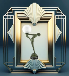 Max Le Verrier Paris Clarte Frauenakt Bronze Art Deco Tischlampe 39CM - Bild 1 von 23