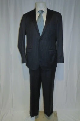 Traje Samuelsohn Performance Loro Piana Azul Marino Rayas Tejido en Italia Dos Botones 42L Foto 1 de 4