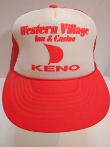 VINTAGE WESTERN VILLAGE INN & CASINO KENO RED TRUCKER MESH CAP HAT STRAPBACK - Picture 1 of 9