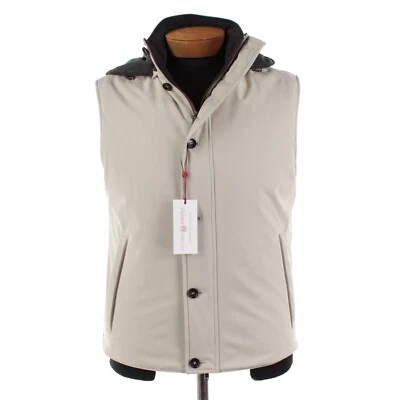 Chaleco con Capucha Desmontable Luciano Barbera Nuevo con Etiquetas Mezcla de Poli Talla 54 (XL US) en Beige Foto 1 de 4