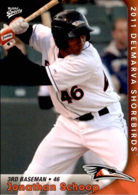 2011 Delmarva Shorebirds Multi-Ad #21 Jonathan Schoop Willemstad Curacao Card - Image 1 of 2