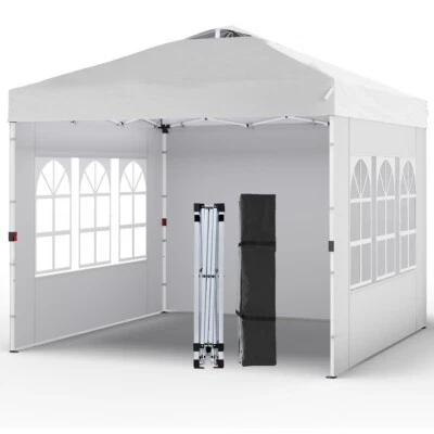 ECOLINEAR 10'x10' Pop Up Canopy Tent w/3 Sidewalls,One Push Setup Instant Shade Tent White