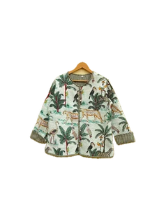 Indian White Tiger Printed Cotton Quilted Unisex Jacket Women's Clothing Jacket - Picture 1 of 5