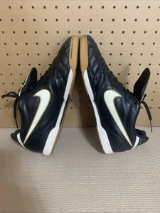 NIKE Tiempo Mystic Black White Gold Leather Soccer Mens US Size 9 Preowned - Picture 1 of 19