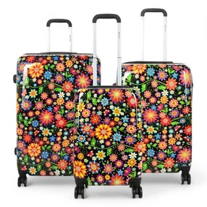 Extensible Cubierta Rígida Flor Negra 8 Ruedas Maleta Juego Estampado Cabina Bag - Imagen 1 de 5