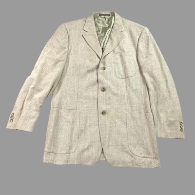 Ermenegildo Zegna Soft Blazer Mens 42 L Beige Silk Wool Sport Coat Jacket - Image 1 of 4