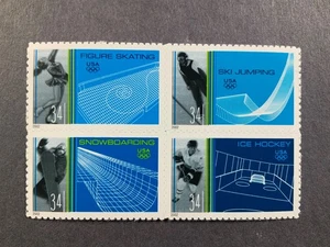 US Scott # 3555a (3552-3555), 2002 Winter Olympics, Block of (4) 34¢ Stamps, MNH - Picture 1 of 1