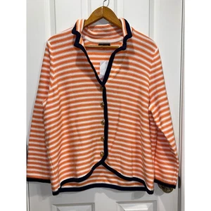 Cárdigan tejido a rayas blanco naranja 2X Lands End botones dorados nuevo sin etiquetas - Imagen 1 de 5