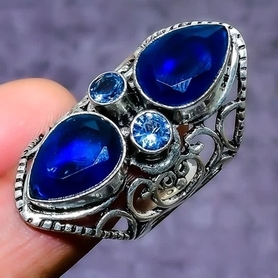 Лондон синий топаз драгоценный камень ручной работы серебро 925 пробы кольцо размер 8 s530 - Изображение 1 из 3