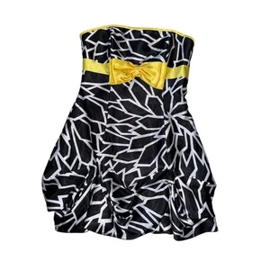 Vtg GUNNE SAX Jessica McClintock Black Yellow Bow Bubble Hem HOCO Dress Y2K 9 - Picture 1 of 8