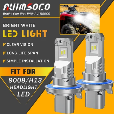 ATV UTV LED Headlight Kit 9008 H13 6000K White Bulbs Combo - Image 1 of 4