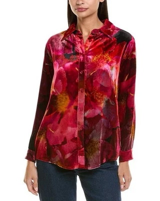 Camisa Johnny Was Mujer Rubí Bloom Terciopelo Mezcla Seda Abotonada XL $295 Foto 1 de 4