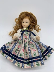 Vintage Victorian Miniature Porcelain Doll Red Hair Straw Hat Black Shoes Cute - Picture 1 of 10