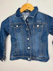 DKNY Girls Denim Jacket Size 6 Jean Jacket Spell Out Silver - Picture 1 of 8