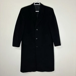Di Silver Cashmere Blend Over Coat Men's 40R Black Wool Long Dress Coat Vintage - Picture 1 of 7