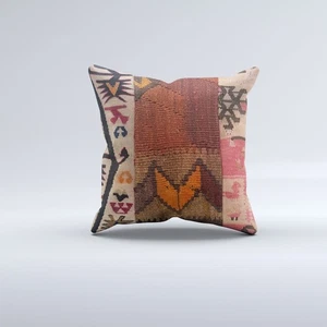 Kilim Cushion Cover 40x40 cm 16x16 in  Vintage Turkish Square Pillowcase 41156 - Picture 1 of 5