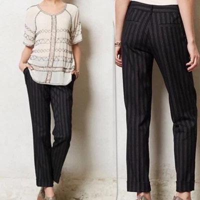 Cartonnier Lou Taper Trouser Pants Black Wool Pin Striped Stretch Size 10 - Image 1 of 4