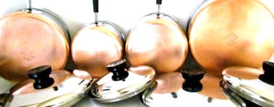 VINTAGE REVERE WARE LOT POTS 1, 2, 3, 4 QTS. PLUS STEAMER STRAINER FOR 3 QT. USA - Image 1 of 4