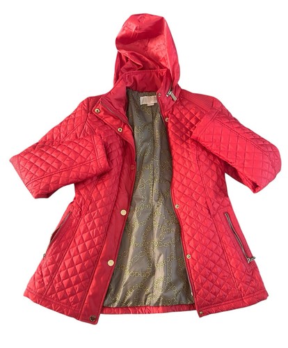 Cappotto rosso trapuntato con cintura Michael Kors giacca zip cappuccio donna piccolo
