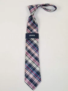 Corbata para hombre IZOD clásica tejida sensación sedosa #Izod-1 rosa azul inglés a cuadros - Imagen 1 de 5