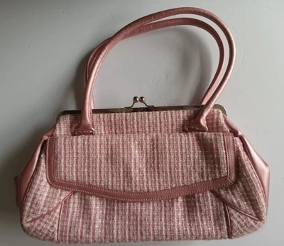 Vintage Pink Tweed Snap Closure Woman's Hand Bag - Image 1 of 4