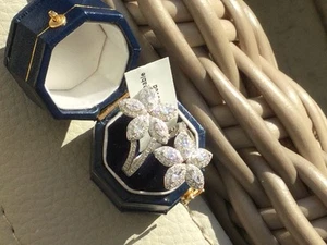 Rhodium On 925 Sterling Silver Flower Design Cubic Zirconia Ring. Size L. - Picture 1 of 5