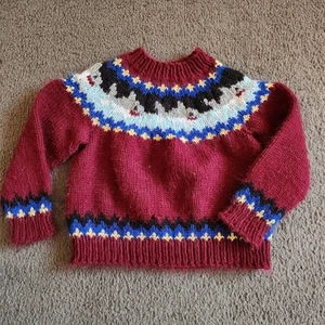 HANDGEFERTIGTER Kinder Pullover Größe 3T Kleinkind weinrot Fair Isle Wolle Strick - Bild 1 von 7