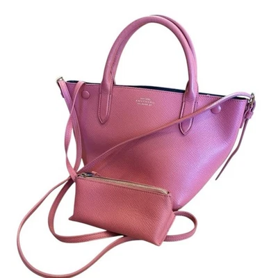 Smythson Raspberry Pink/Red Mini Crossbody Leather Tote with Pouch - Image 1 of 4
