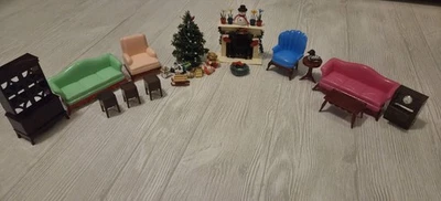 Renwal Vintage 1950s  Dollhouse Living Room Furniture with Christmas theme. - Image 1 of 2