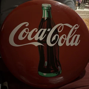1990 COCA-COLA 16" Round Metal Tacker Type Sign "THE GOOD OLD DAYS" Red, Vintage - Picture 1 of 4