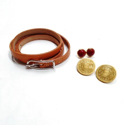 Brincos Hermes pulseira brincos perfurados 3 conjuntos couro dourado 456784 - Imagem 1 de 4