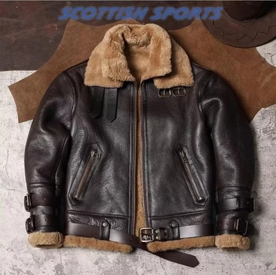 Veste en cuir véritable homme B3 Bomber Aviator peau de mouton véritable pilote volant manteau - Photo 1/4