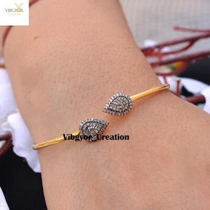 Pave Diamond Cuff Bangle 925 Silver Drop Bangle Gold Vermeil Women Jewelry Gift - Picture 1 of 4
